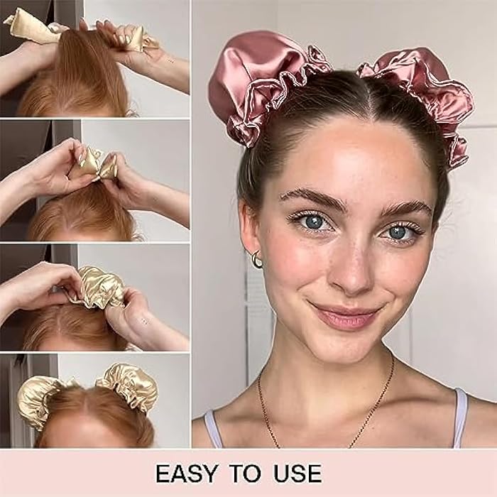 Azonee Satin Heatless Hair Curler, 4 Pack Pillow Soft Rollers with Hair Caps, Soft Heatless Curling Rod Headband for All Hair Types, No Heat Curlers to Sleep, Overnight Heatless Curls Headband - Image 4